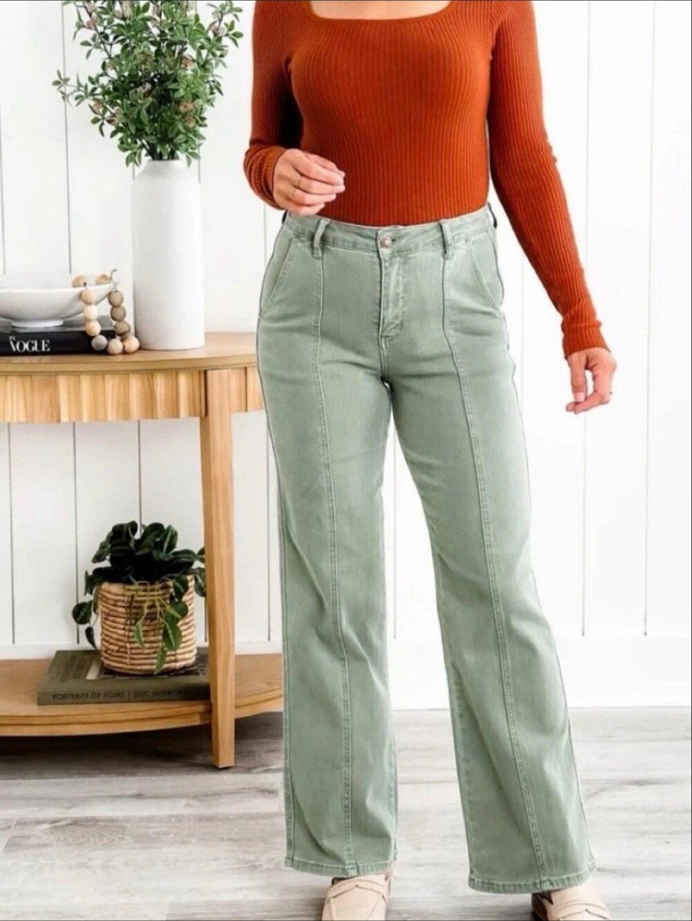 Judy Blue Stretch Plus Size Front Seam Sage Straight Leg Jeans